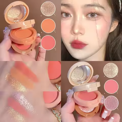 3 In 1 Matte Highlighter Blush Palette Pearly Shiny Eyeshadow Makeup Glitter Peach Rouge Bronzer Con