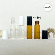 5ml Clear / Amber Roller Bottle with White Cap / Black cap & Glass Ball GB72
