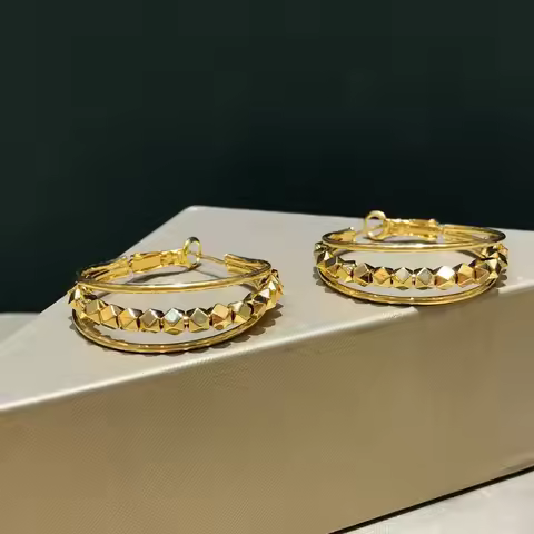 Shining Real 18k Gold Jumping Di Bead Earringsfor Woman High-quality Luxury AU750 Earring Party Banq