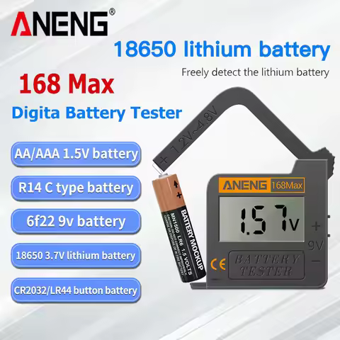 AA/AAA/1.5V/9V/C/D ANENG 168Max Digital Battery Universal Tester Digital 3.7V Lithium Battery CR2032