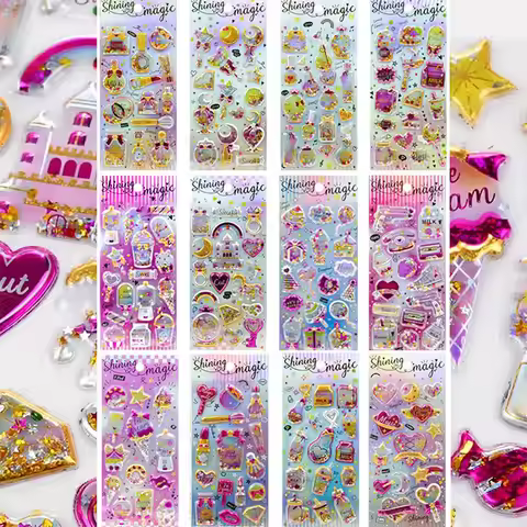 Cute Children's Stickers-Shiny Shaker Stickers for Girls Gold Foil Decoration Crystal Gem Stickers