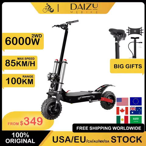 Dual Motor Snow Electric Scooter 11 inch Off Road Tire E-Scooter 85km/h 72V 6000W Powerful Folding E