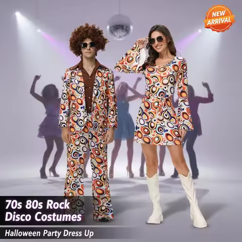 LUII Adult Hippie Costumes for Women Men 70s 80s Rock Disco Outfits Halloween Party Dress UpLUI