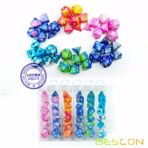 Bescon Mini Gemini Two Tone Polyhedral RPG Dice Set 10MM, Mini RPG Dice Set D4-D20 in Tube Packaging