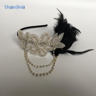 [Shamjina] Fashion Vintage Black Feather 1920s Headpiece  Chain Crystals Hairband Great  Headband Co