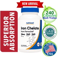 ✅ Iron Chelate Bisglycinate 240 Caps Ferrochel® Gentle Iron Enhanced Absorption - Anemia Energy DNA
