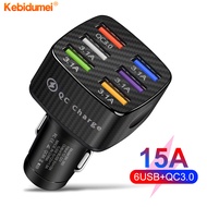 Kebidumei QC3.0 6 USB Porous 15A Quick Charge 12V 24V Square Car Charger