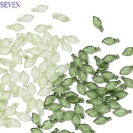 SEVEN Green Transparent Leaf Shape Beads, Leaf Shape Transparent Green Acrylic Leaf Beads, Green Tra