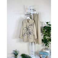 Set Aurora Blouse Butang + Skirt Plain Baju Set Wanita