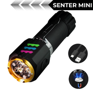 Senter Led Mini Rechargeable Senter Outdoor Multifungsi Bahan Aluminium 3 Mode Cahaya Terang-301