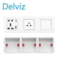DELVIZ (EU/US/UK) 2gang/2way light switch + US 3 holes + 5 holes PD wall socket Type-C port charging