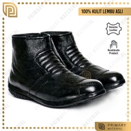 KASUT KULIT Rider / Traffic MOTOR JAHIT TAPAK  BOOTS MID CUT LEATHER 5010tbr trafik kulit 100%
