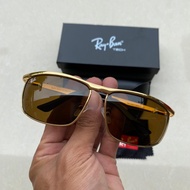 kacamata pria model sport rb 3462 frame gold kaca coklat