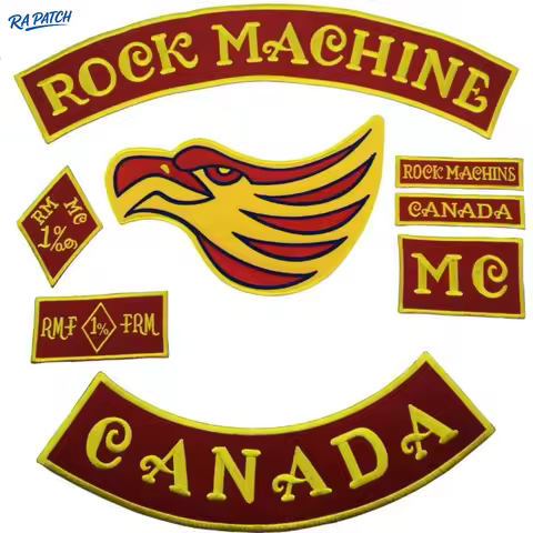 Newest Rock Machine Embroidery Patch In Red For Biker Vest Rock Motorcycle MC Club Leather JACKET Ve