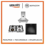 Bertazzoni P604LPROX/NE 60cm Gas Hob + F6011MODELN 11 Function Oven + KPL60PLAG1XA Wall-Mount Hood