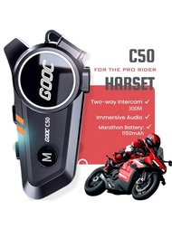 C50 Double 300 Meter Intercom Motorcycle Helmet Bluetooth Headset LED Lights Handsfree Call Music GP