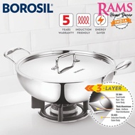 Borosil Cookfresh Stainless Steel Tri-Ply Kadhai with Lid / Kadai / Periuk Stainless Steel / 32cm