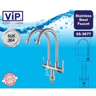 VIP SUS-304 Stainless Steel Fixed Double Pillar Sink Tap Kitchen Sink Tap Pillar Water Tap Pipe Fauc