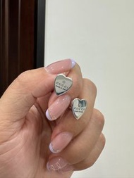 GUCCI 古馳 愛心 logo 銀飾 純銀 耳環 耳針 耳釘 耳飾