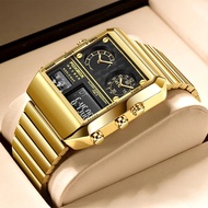 LIGE Sub Brand FOXBOX นาฬิกาแฟชั่นผู้ชายระบบอนาล็อกนาฬิกาดิจิตอลสำหรับผู้ชายนาฬิกาควอตซ์ทรงสี่เหลี่ยมแบบสปอร์ตกันน้ำ + กล่อง