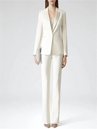 เสื้อ + กางเกงชุดสูทธุรกิจสำนักงาน Uniform Designs สีขาวผู้หญิงอย่างเป็นทางการกางเกงสูท2ชิ้นชุด customd