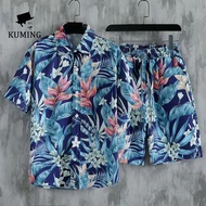 Men's Short Sleeve Shirt M-5XL Loose Hawaiian Quick Dry Casual Shorts Couple Suits
