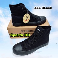 Warrior Sepatu Sekolah Kerja Cowok Cewek Hitam Polos Full Warior Sparta HighCut Hc Tinggi Tali Size
