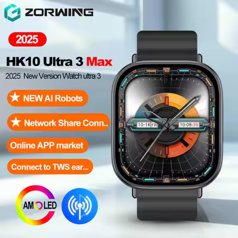 HK10 Ultra 3 Max AMOLED Smart Watch Sharing Mobile Network Men Sport Watches AI Robots Local Music P