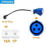 IPENGEN EV Charger Israel Plug to CEE Blue Power Female Plug 3 Pins Socket Adapter Connect with 32A 