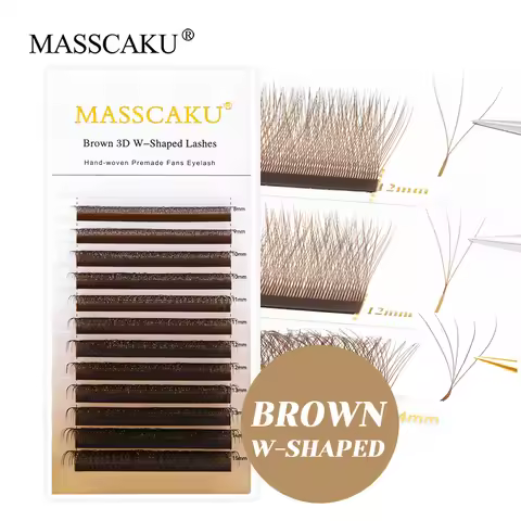 MASSCAKU D Curl Brown 3D/4D/5D W Shape Eyeashes 8-15mm Mix Length Comfortable Korean PBT Material Fl
