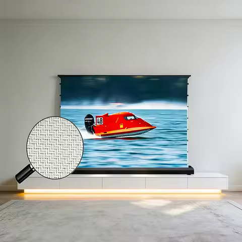 Motorized Tab-Tensioned Floor Rising Projector Screen 72-150 inch 100 120 SilkWeave Pro 4K/8K for Tr