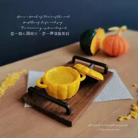 Dollhouse Miniature Food Accessory, Simulation Millet Congee Pumpkin Pot Shaped Decor Model