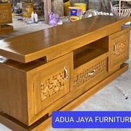 Bufet TV minimalis Motif Kaca mata kayu jati Asli Jepara termurah