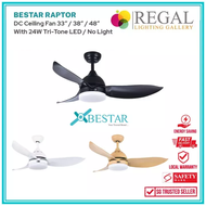 [Free remote] Bestar Raptor 33" / 38" / 48" Ceiling Fan with 24W Tri tone LED / No Light, Available in Black, White and Wood - Regal Lighting