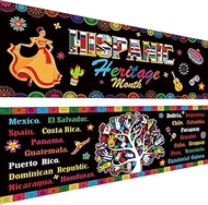 Harloon 2 Pcs Hispanic Heritage Month Banners 13.8x38.6 Inch Latin American Welcome Banner Spanish C