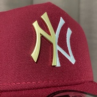 New Era Cap 9Forty A-Frame MLB NY New York Yankees Half Metal Maroon Hat