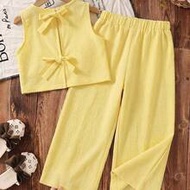 2pcs/Set Young Girl Ditsy Floral Sleeveless Top & Loose Casual Pants Set Kids Two Pieces Outfit Girl