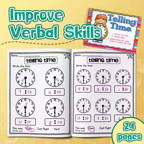 Telling Time Workbook: Learn to Read Analog Clocks—Hours, Half Hours, Quarter Hours & 5-Minute Incre