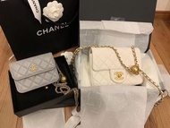 Chanel白色金球17cm，方胖子，classic flag cf, square