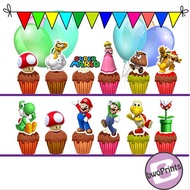 Super Mario Cupcake Topper Cake Birthday Party Baby Shower Wedding Celebration Party Supplies Banner Label Stickers