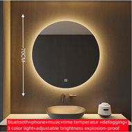 Bathroom Smart Mirror Circular Fully Functional Bluetooth Mirror Music Lighting Mirror Time and Temp