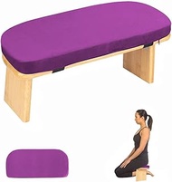 Meditation Bench with Cushion–Foldable Ergonomic Bamboo Kneeling Stool Seiza Bench Wooden Meditation Stool Chair Zen lotus Yoga Stool Floor sitting Prayer Bench Removable Meditation Pillow-Purple