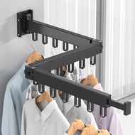 【GoA】-Folding Clothes Hanger Wall Mount Retractable Cloth Drying Rack Aluminum Laundry Clothesline S
