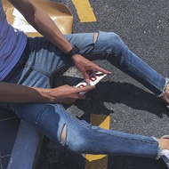 Korea slim feet nine new Flash design pants City boy ripped jeans 688-N037-P45
