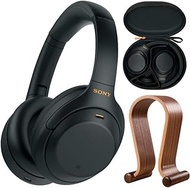 Sony WH1000XM4/B Premium Noise Cancelling Wireless Over-The-Ear Headphones Bundle with Deco Gear Wood Headphone Display Stand and Protective Travel Carry Case