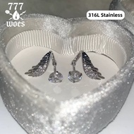 777woes 316l Stainless Steel Cartilage Earrings Angel Wing Pattern Cz Diamond Shiny Korean Design Fo