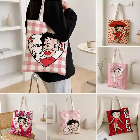 Character Betty Boop Storage Bags Polyester Canvas Foldable Tote Bag Lightweight Reusable Shopping S