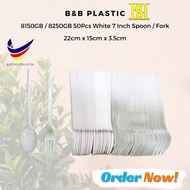 8150GB / 8250GB 50Pcs White 7 Inch Spoon / Fork - B&B Plastic