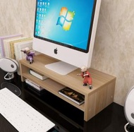 日本暢銷 - DIY 實木多用途電腦屏幕增高架 電腦螢幕架, C款: 雙層+2格 (淺胡桃色, 基礎版)