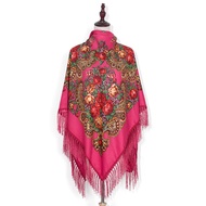 Winter Blanket Shawl Russian National Babushka Oversize Retro Women Tassel Foulard Ethnic Square Pon